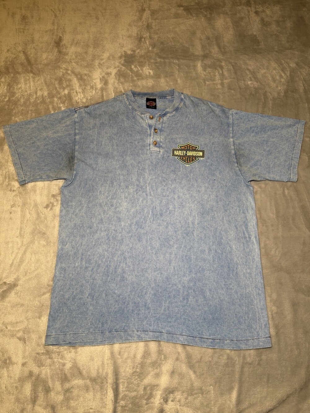 Vintage Harley Davidson Henley Biker T-shirt Men’s Large Blue Distressed 90s